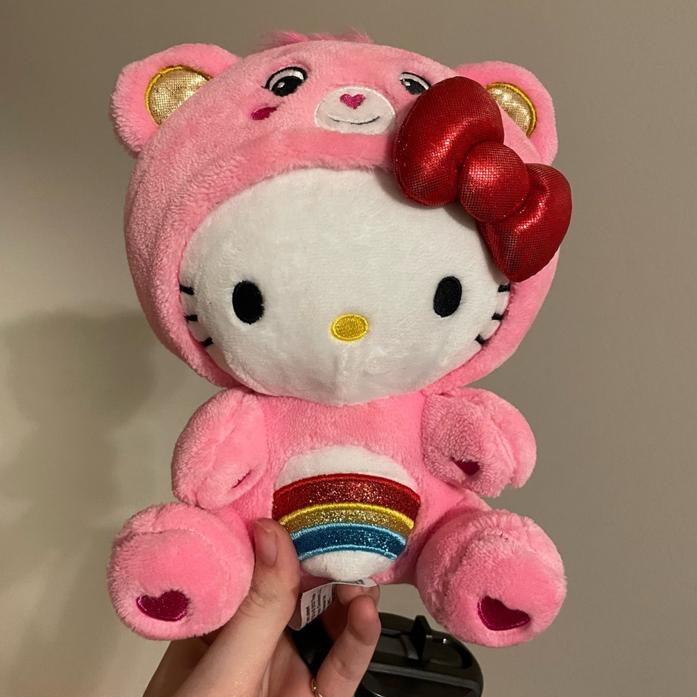 Care Bears Hello Kitty Pink Plush with Red Bow